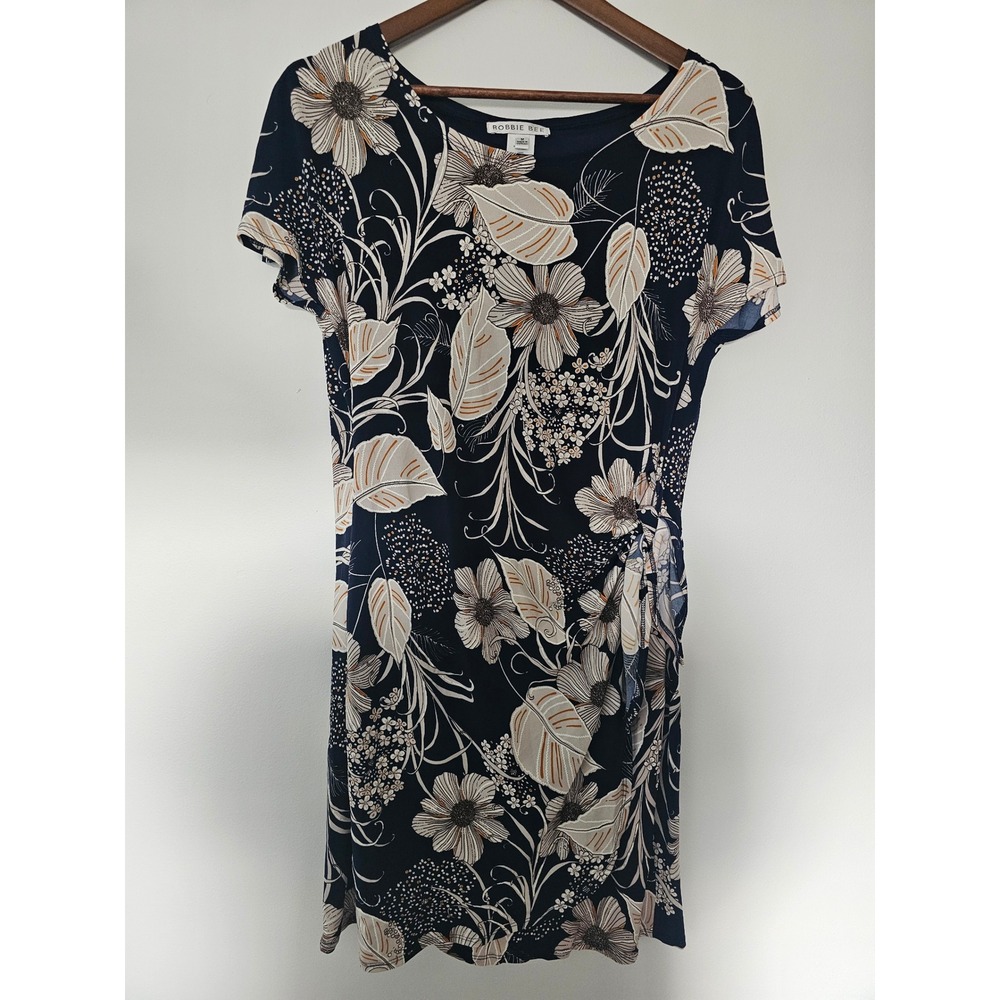 Floral Cottagecore Robbie Bee Sheath Dress Womens Medium Navy Blue Side Tie Knot